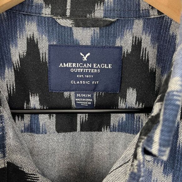 AEO Classic Fit Blue Pattern S/S Cotton Button Down M - Picture 3 of 7
